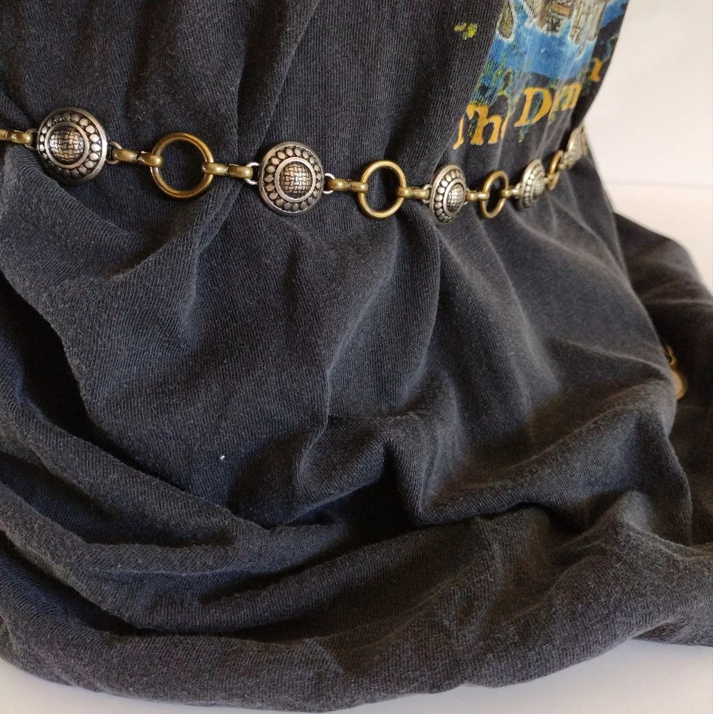 Fossil Brass Rings and Silver Buttons Chain Link Belt M
